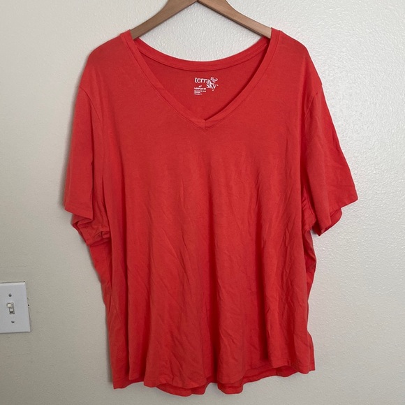 Terra & Sky Tops - EUC Terra and sky coral orange super soft v neck tee